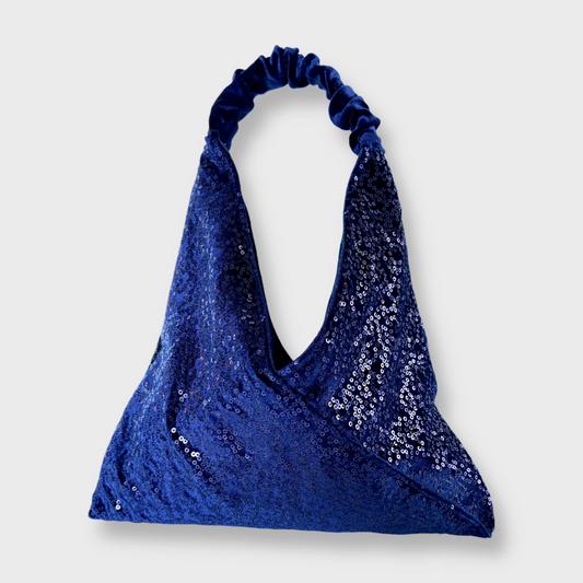 Borsa Origami in velluto blu con paillettes